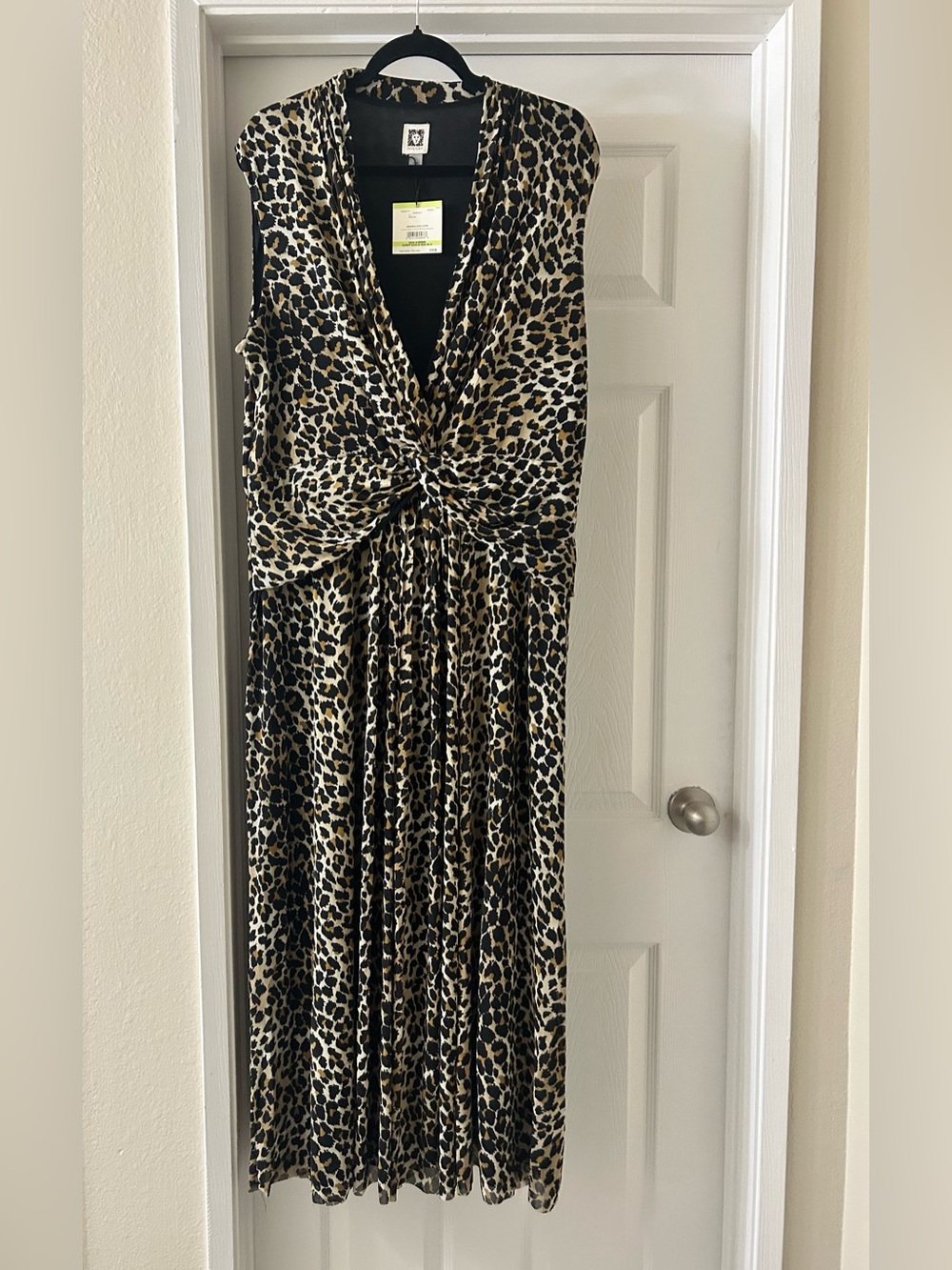 Anne Klein Leopard-Print Twist-Front Maxi Dress - Black & Tan